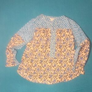 Sundance Blue & Cream Floral Mixed-Print Blouse med